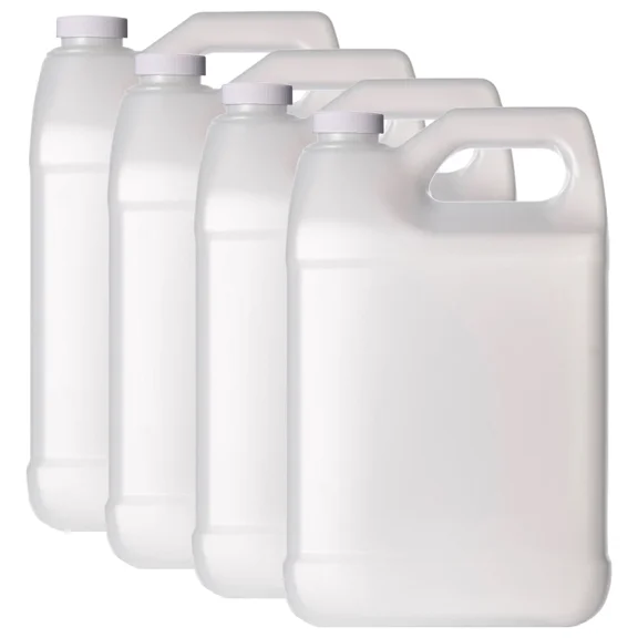 Plastic 1 Gallon Jug, F-Style, 38/400, Natural, HDPE, Jug w/ Ribbed Cap (128oz) 4 Pack