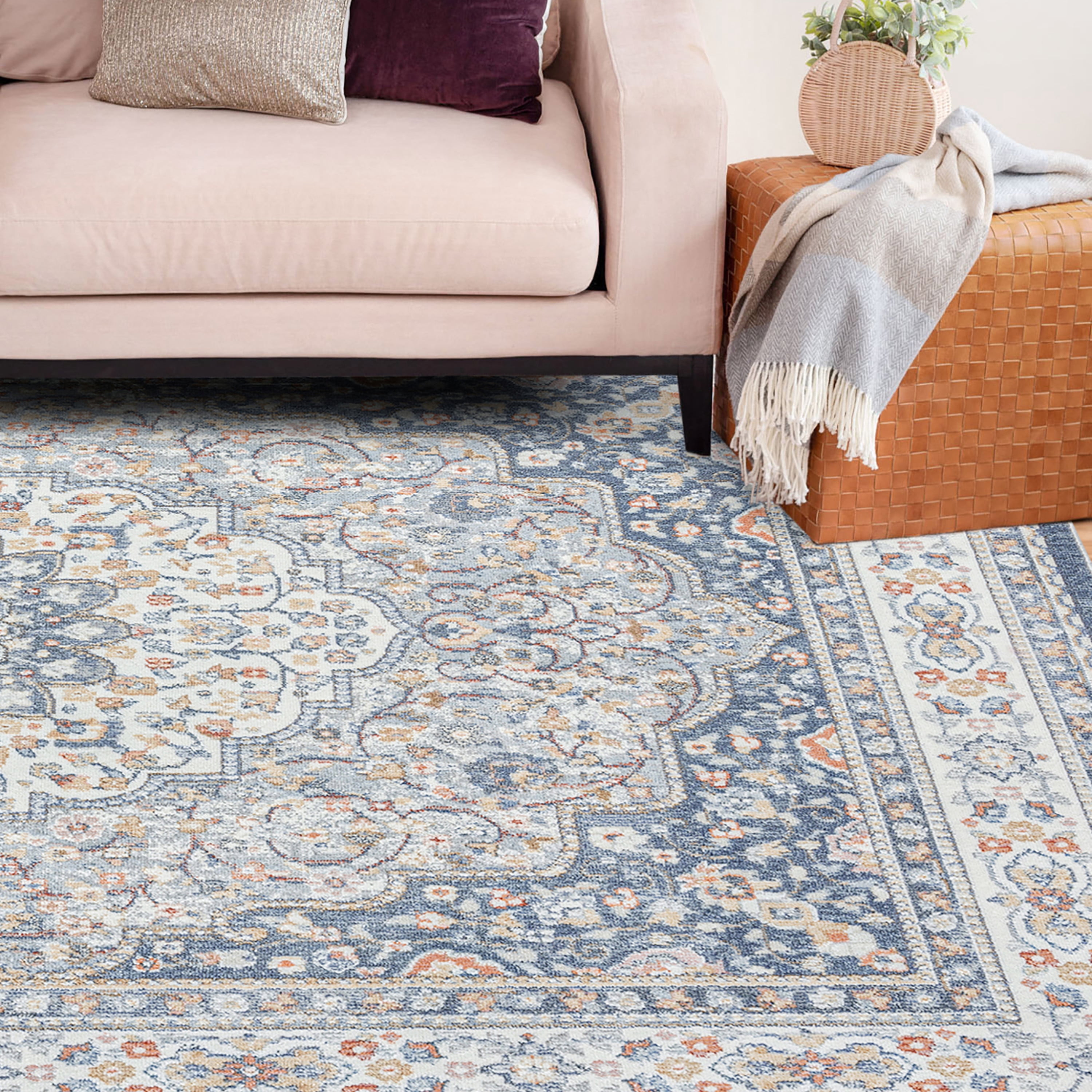 Allure Traditional 5' x 7' Navy and Gray Polypropylene Indoor Area Rug