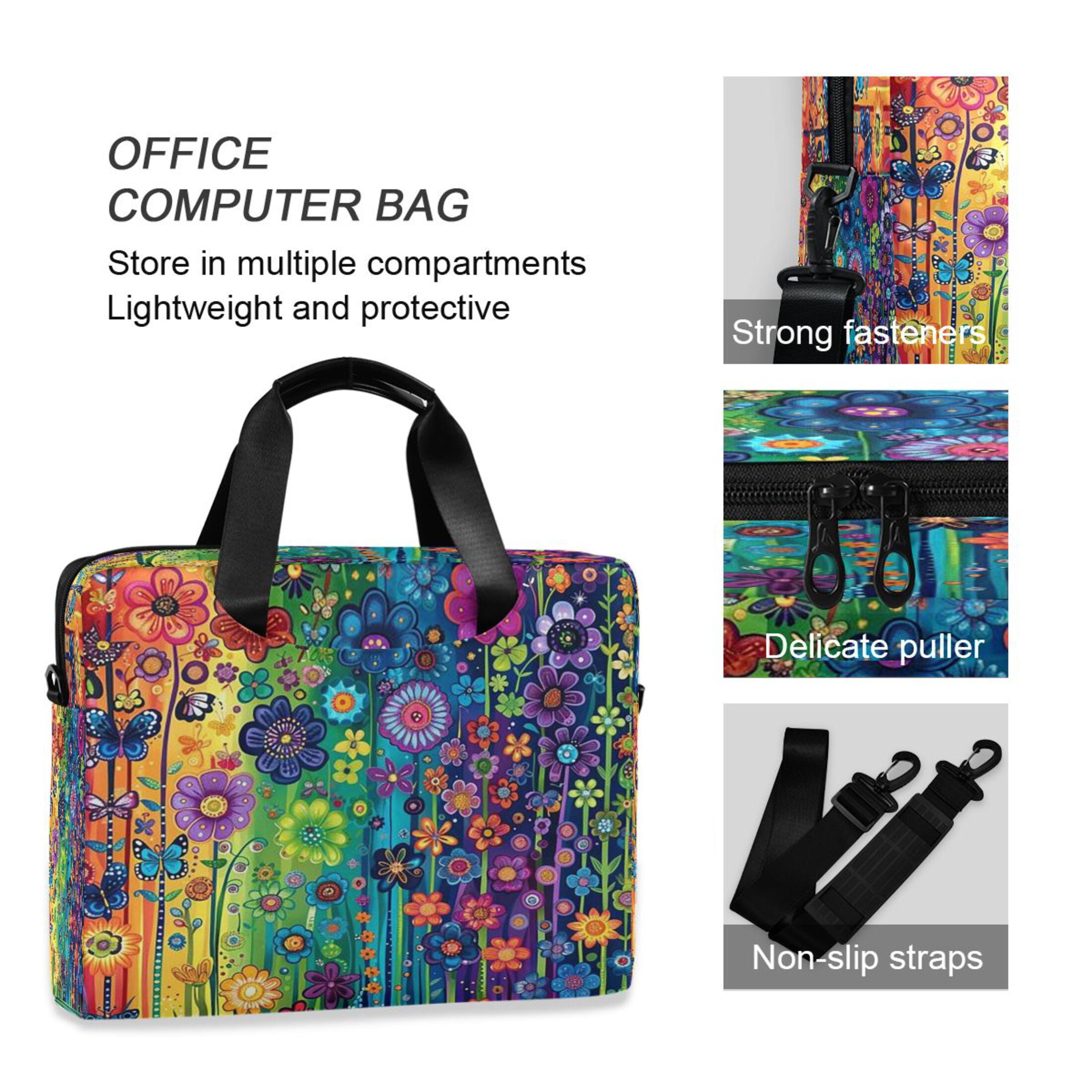 Laptop Bag Laptop Briefcase 15.7 x 3 x 11.8 Inches Laptop Bag Briefcases Laptop Storage Travel Laptop Bag Work Laptop Bag Purple Flowers and Butterflies