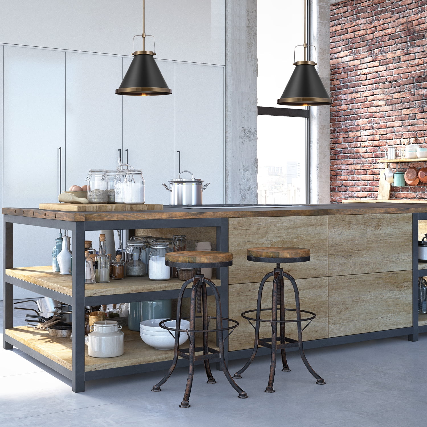 Novogratz x Globe Electric 1-Light Matte Brass Pendant Light Matte Black Shade