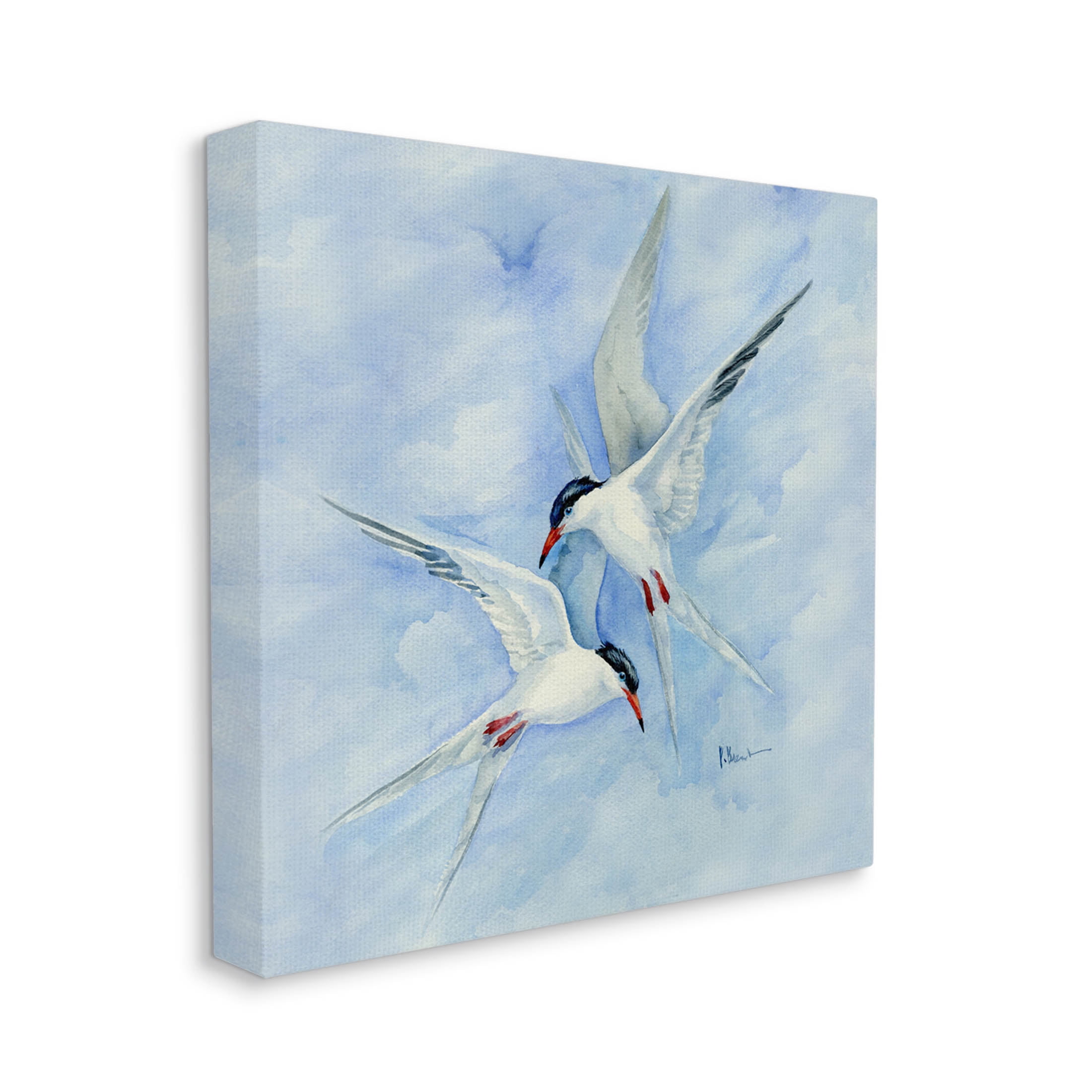 Two Birds Flying Sky Wildlife Animals & Insects Painting Gallery Wrapped Canvas Print Wall Art