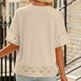 thumbnail image 4 of Casual Cotton Linen Tshirts Shirts for Women Hollow Out Crochet Lace Trim 3/4 Sleeve Tops Spring Summer Loose T Shirts, 4 of 6