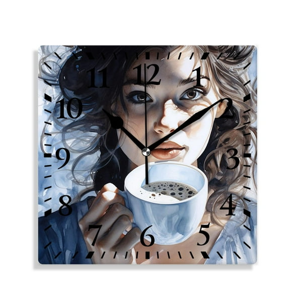 12 Inch Wall Clock Battery Operated Silent Clock Decorative for Office, Kitchen, Outdoor, Living Room,Coffee Cup on Brown Background Creative
