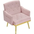 thumbnail image 3 of SYNGAR Accent Chair for Living Room, Bedroom Comfy Reading Armchair, Mid Century Modern Arm Chair Soft Upholstered Cozy Side Single Sofa Chair Relaxing Seating, Golden Metal Legs, Pink, 3 of 7