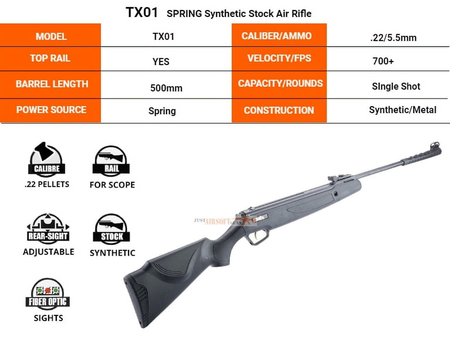 Trimex Arms Air Rifle .22 Cal Pellet Spring Power 500mm Break Barrel 700+ Fps 200 RDS 5.5mm Pellet