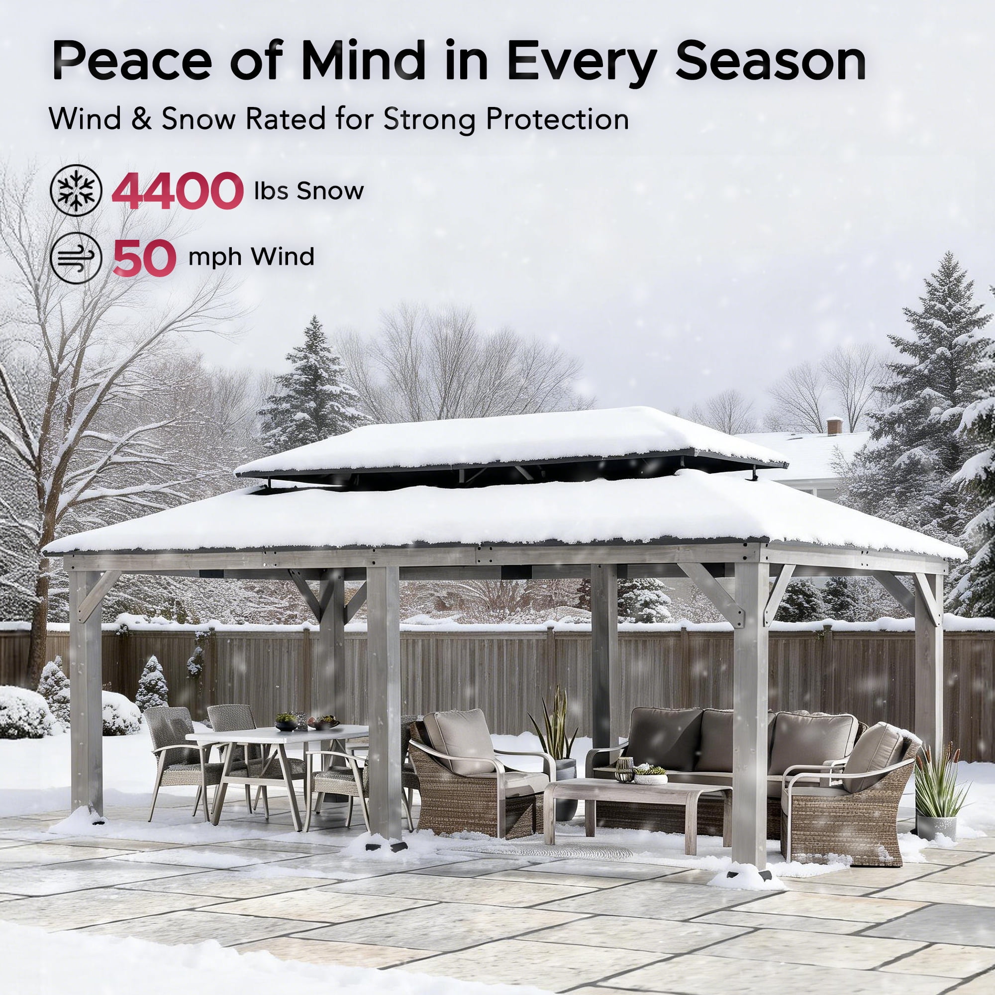 Sunjoy Outdoor 12x20 ft. Wood Gazebo, Outdoor Patio Steel Hardtop Gazebo, Cedar Framed Wooden Gazebo with 2-tier Metal Roof, Suitable for Patios, Lawn, and Backyard, Matte Black