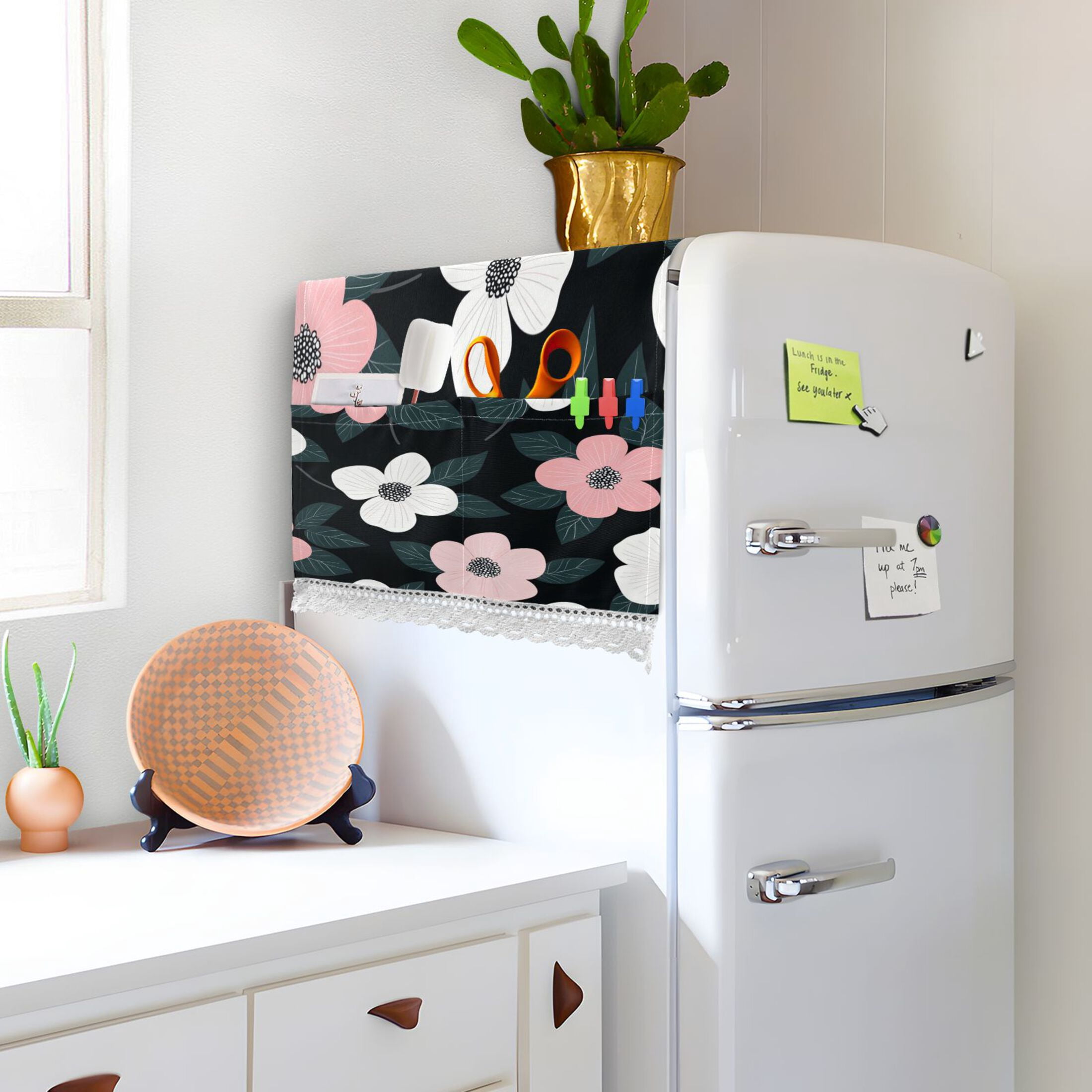WOBOGO Illustration Of Pink and White Flowers Washing Machine Cloth Dryer Refrigerator Top Cover Protective Non-Slip Mat For Kitchen Laundry