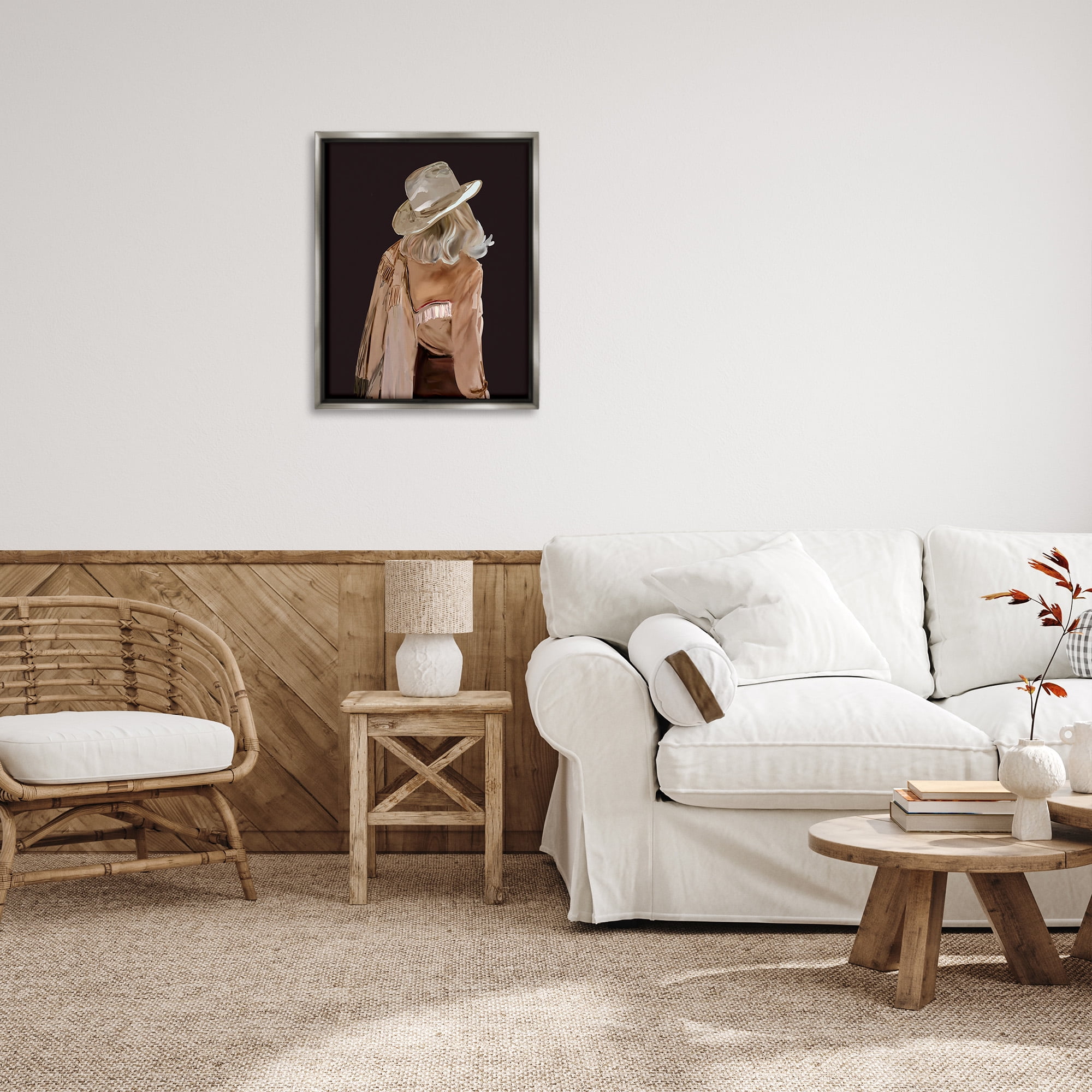 Stupell Industries Abstract Southwestern Cowgirl Abstract Painting Gray Floater Framed Canvas Art Print Wall Art, 25 x 31