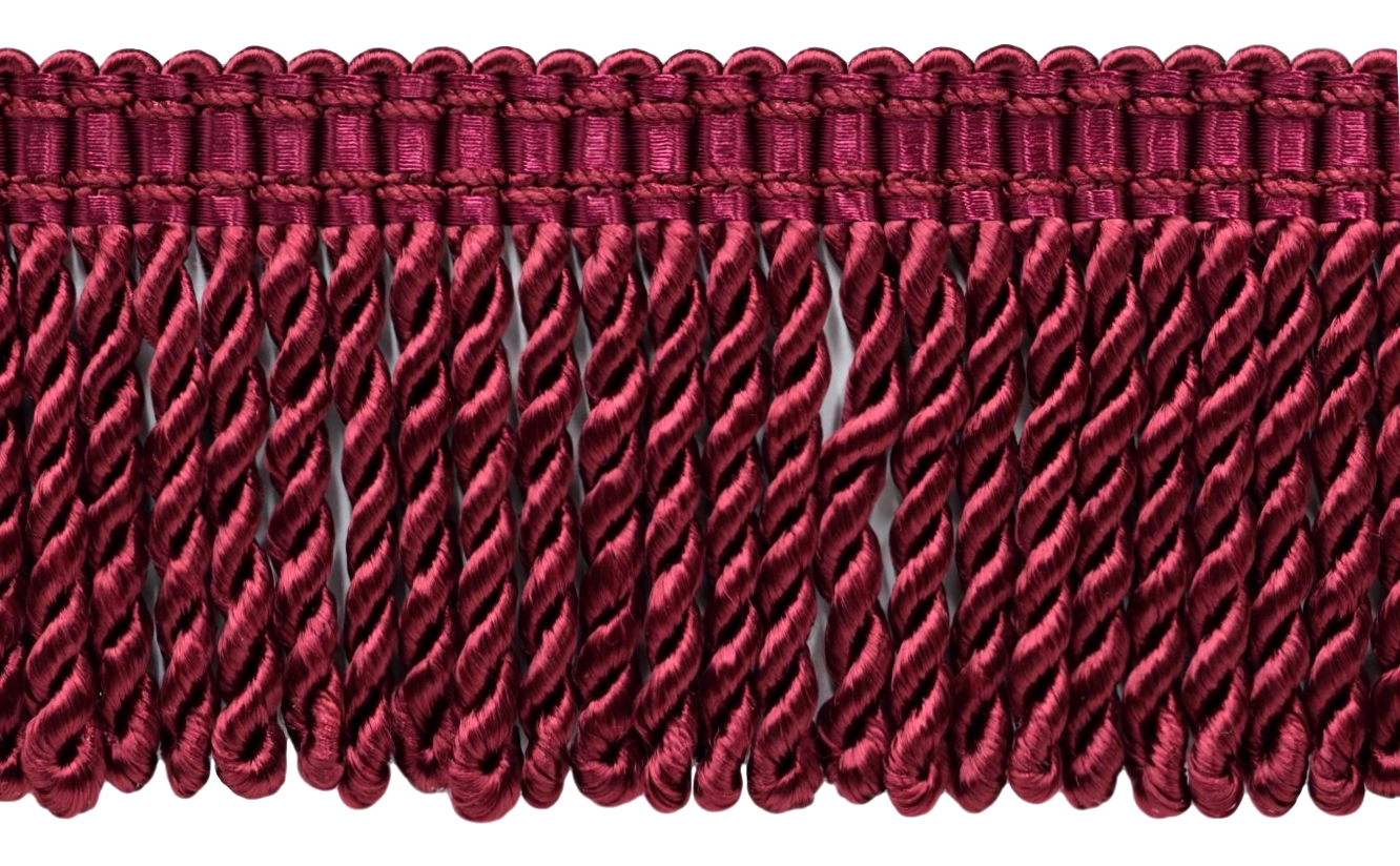 3 inch Long Burgundy Bullion Fringe Trim with Decorative Gimp Design