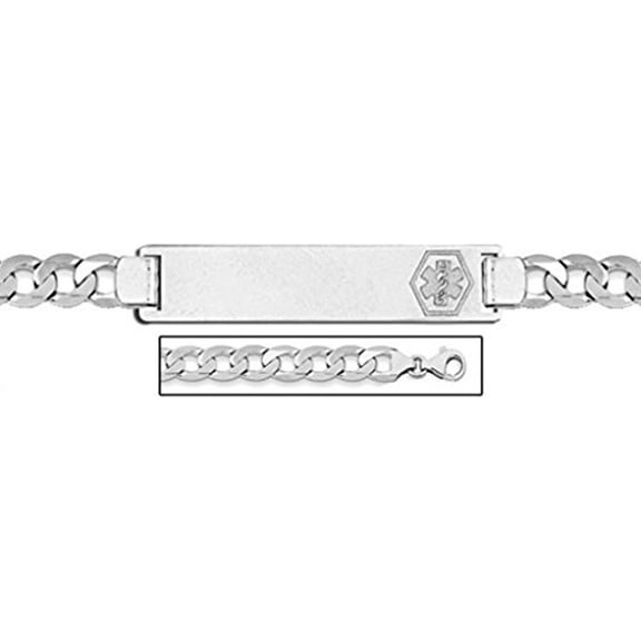 Sterling Silver Medical ID Bracelet W/ Curb Chain - 8 inch