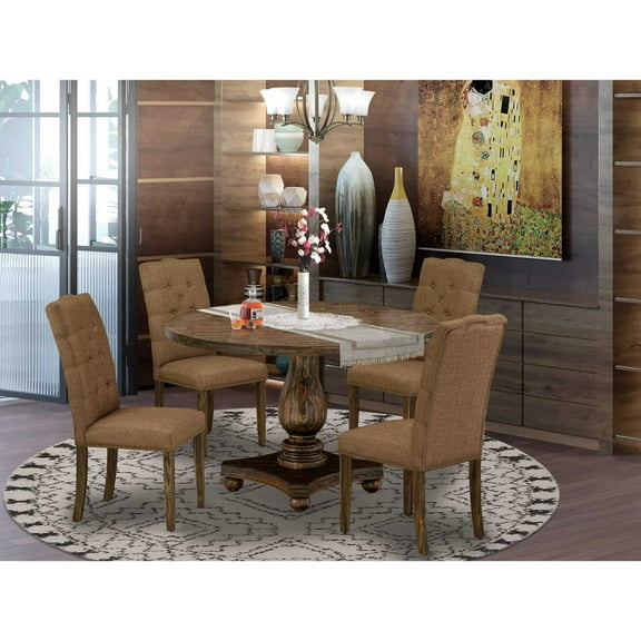 East West Furniture Irving 5 Pieces Wood Dining Set in Brown/Distressed Jacobean