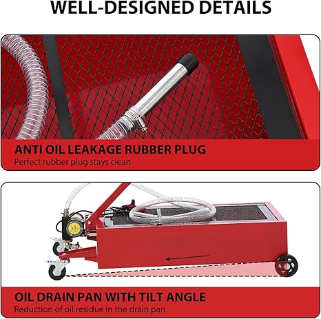 Low Profile Oil Drain Pan, 20 Gallon Oil Drain Pan with Pump, Oil Change Pan with 180W Electric Pump, 8Ft Hose & Folding Handle, Rolling Oil Drain Cart for Trucks, Buses, RVs