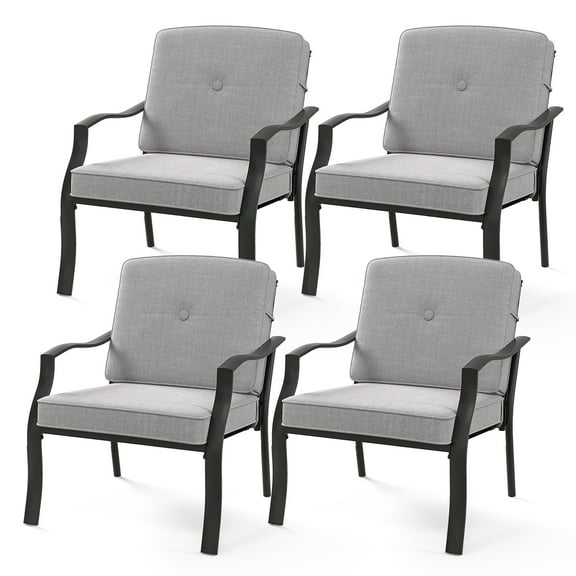 Gymax 4PCS Metal Chairs Outdoor Dining Seat Heavy Duty w/ Cushions Garden Patio Gray
