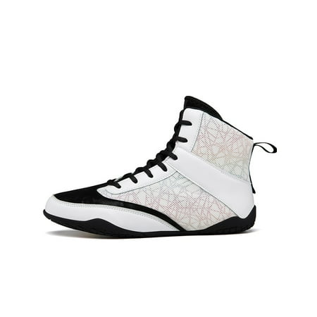 

Harsuny Mens Gym Comfort Boxing Shoes Rubber Sole Boots Sports Breathable High Top Wrestling Shoe White 10