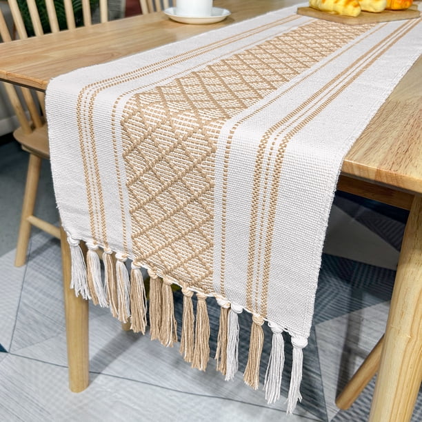 Nvzi Mantel de lino y algodón con borlas hecho a mano, mantel para mesa de té, mantel para mesa de té, mantel para mesa de té (amarillo, 280 * 35 cm)