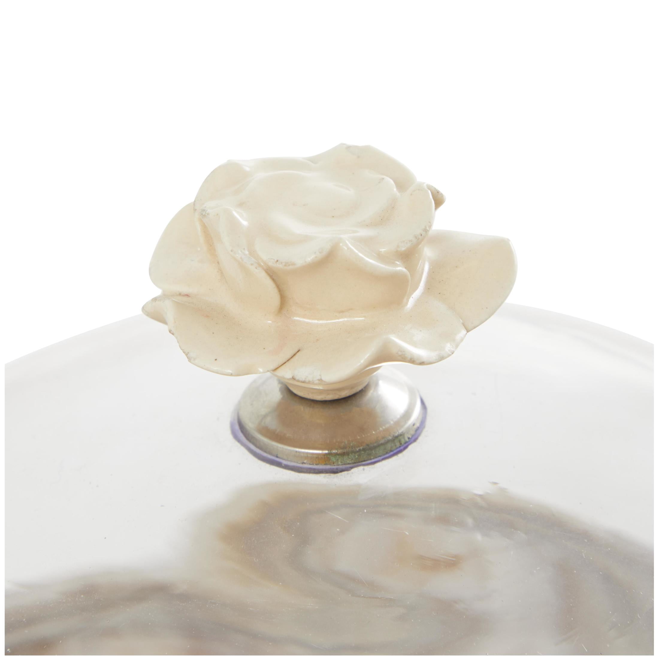 DecMode 12" x 12" Cream Mango Wood Floral Decorative Stand with Glass Dome, 1-Piece