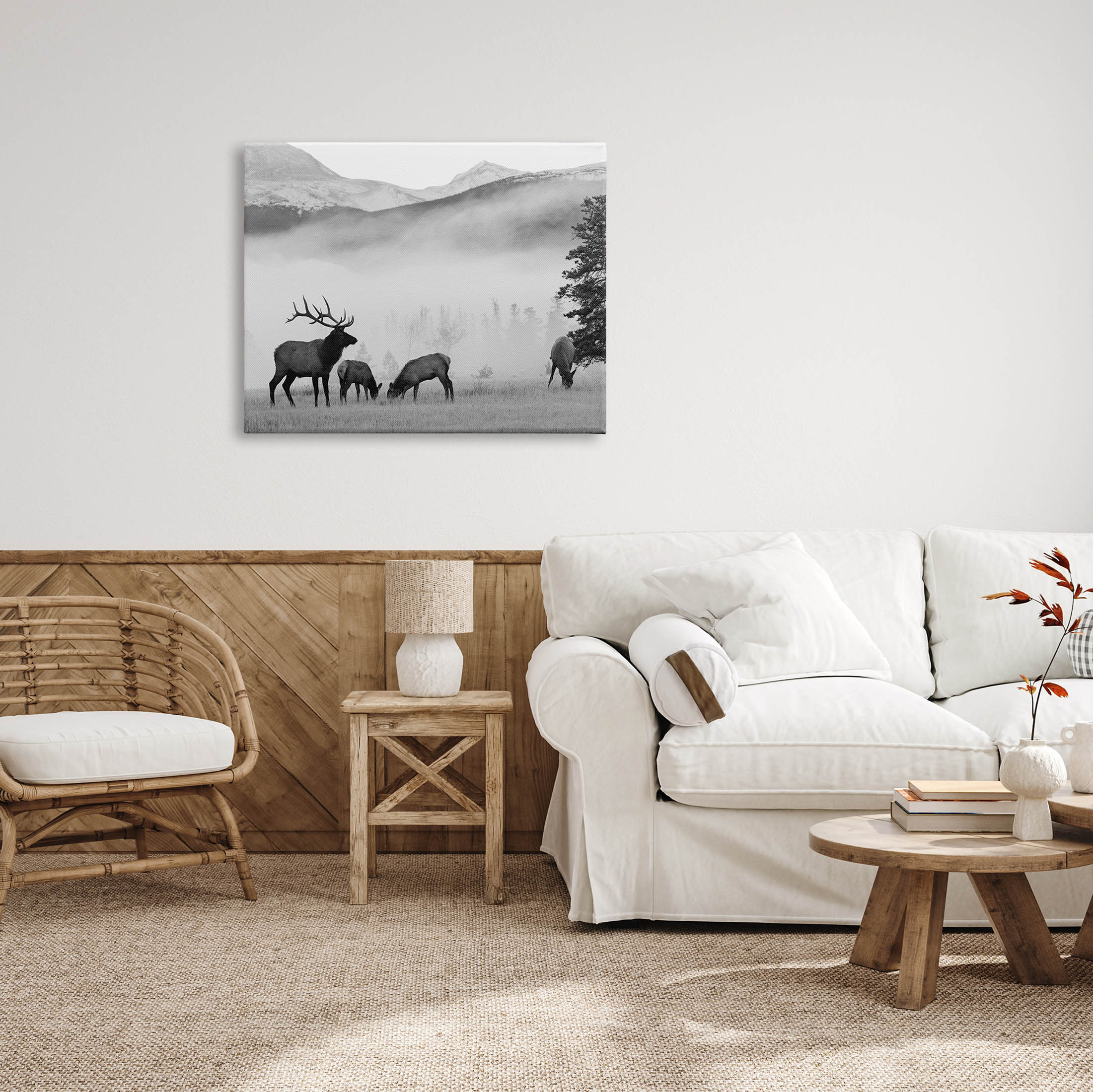 Stupell Industries Foggy Rural Deer Grazing Photograph Gallery Wrapped Canvas Print Wall Art, Design by Danita Delimont