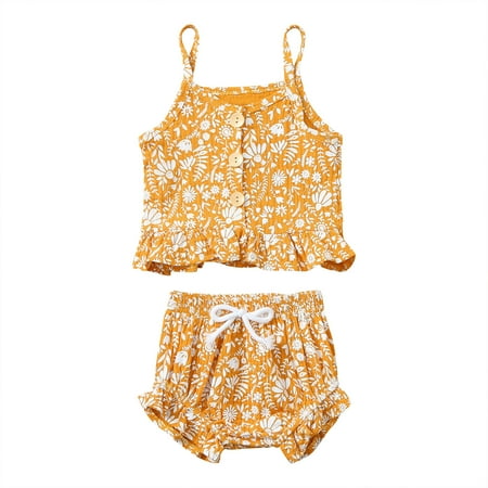 

Toddler Kids Baby Girls Linen Floral Strapless Tops Tee Ruffles Shorts Outfits