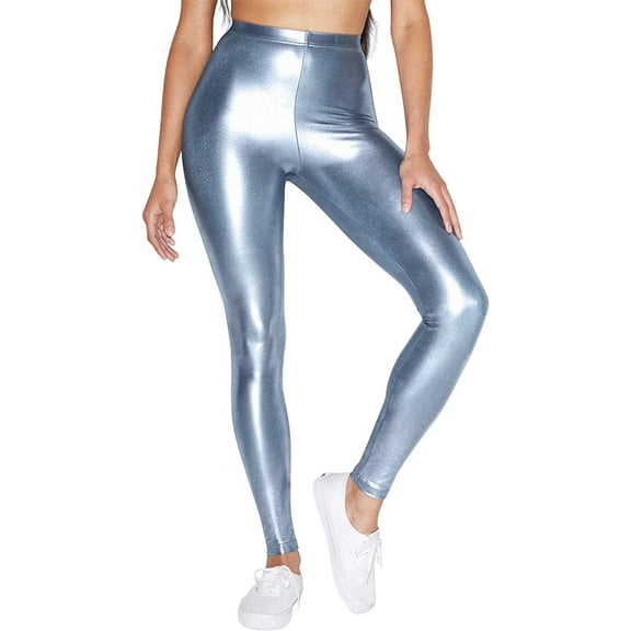 American Apparel Women's Metallic Legging, Blue Ice, Medium