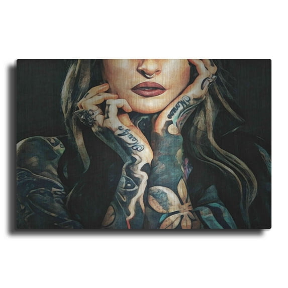Luxe Metal Art 'Tattooed Temptress' by Ashley Aldridge Metal Wall Art, 16"x12"