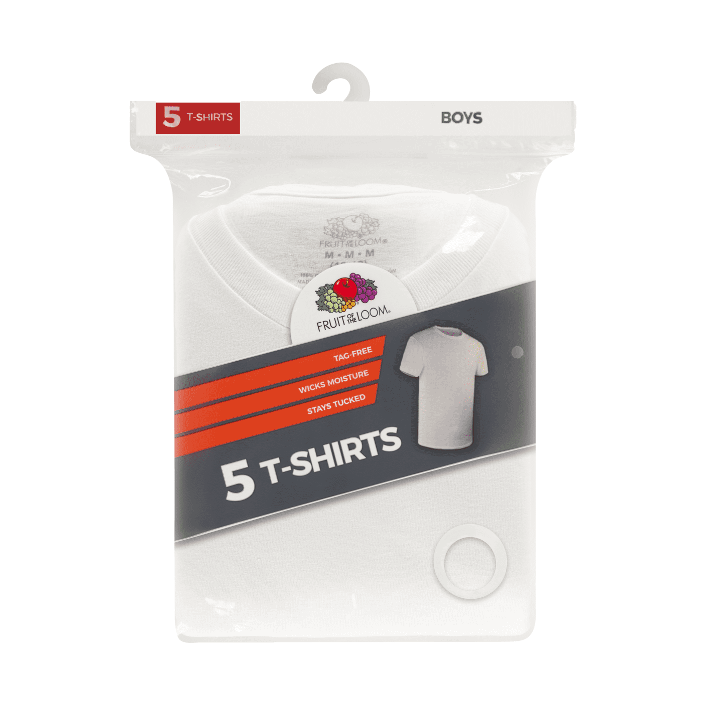 Fruit of the Loom Boys' White Crew Undershirts, 5 Pack, Sizes XS-XL