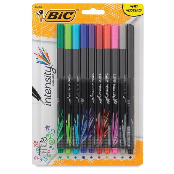 BIC Intensity Fineliner Felt Pens, Fine Point (0.4 mm), Assorted Colors, 10-Count