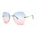 thumbnail image 2 of Womens Rimless Rhinestone Bevel Angular Lens Butterfly Sunglasses Gold Blue Pink, 2 of 5