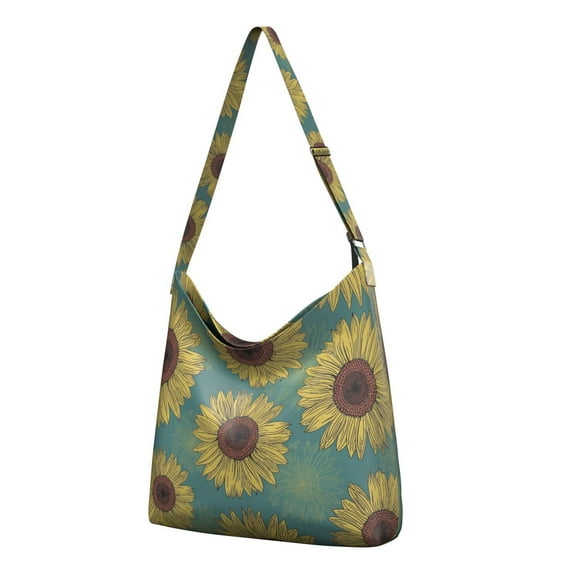 Retro Canvas Shopping Bag with Sunflower and Butterfly Design – Vintage Yellow Floral Tote for Eco-Conscious Consumers