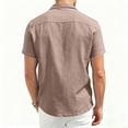 thumbnail image 3 of Linen Shirts for Men Mens Shirt Button Down Short Sleeve Casual Short Collared Top Coffee L, 3 of 3