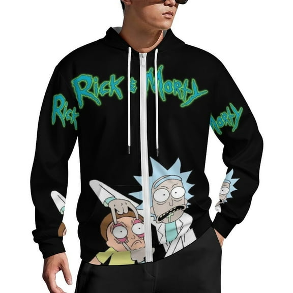 Rick And Morty Zip Up Hoodies Unisex Realistic 3D Print Sweatshirt Long Sleeve Hooded Jacket Coat S
