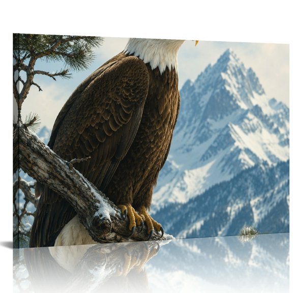 FCXZI Bald Eagle On Branch Canvas Wall Art Print for Living Room Bedroom Kitchen 24x16in