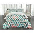 thumbnail image 3 of Ambesonne Geometric Quilted Bedspread Set 3 Pcs, Triangle Hexagons, King Size, Turquoise Teal Coral, 3 of 5
