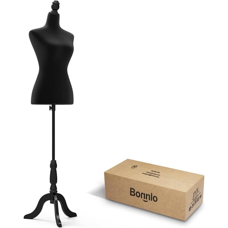 Bonnlo Female Dress Form Pinnable Mannequin Body Torso with Wooden Tripod Base Stand (Black, 2-4)
