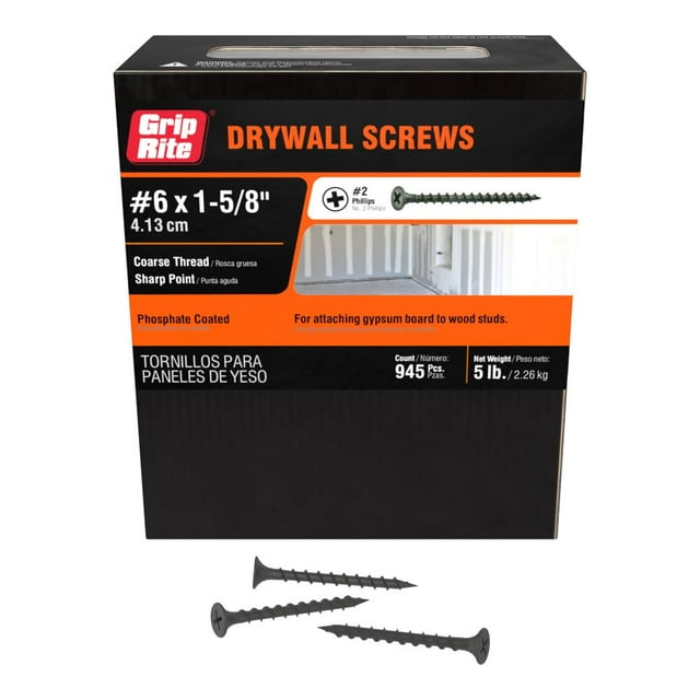 Tornillo para paneles de yeso Grip-Rite 158CDWS5 #6 x 1,625 pulgadas, caja de 2,27 kg