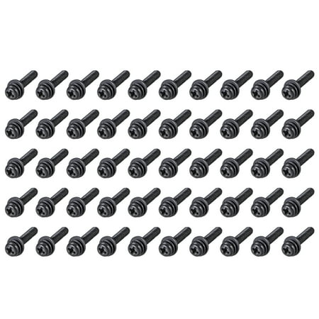 

M2.5 x 10mm Carbon Steel Phillips Pan Head Machine Screws Bolts Combine with Spring Washer and Plain Washers 50 pcs