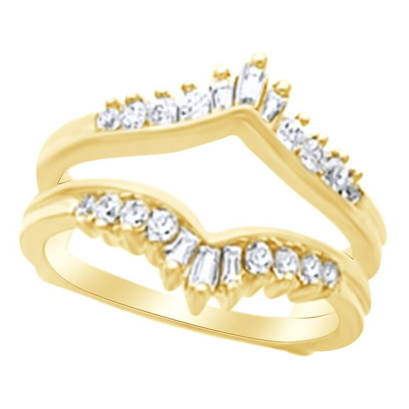 AFFY White Natural Diamond Guard Enhancer Ring in 14k Yellow Gold (0.38 Cttw) Ring Size : 4