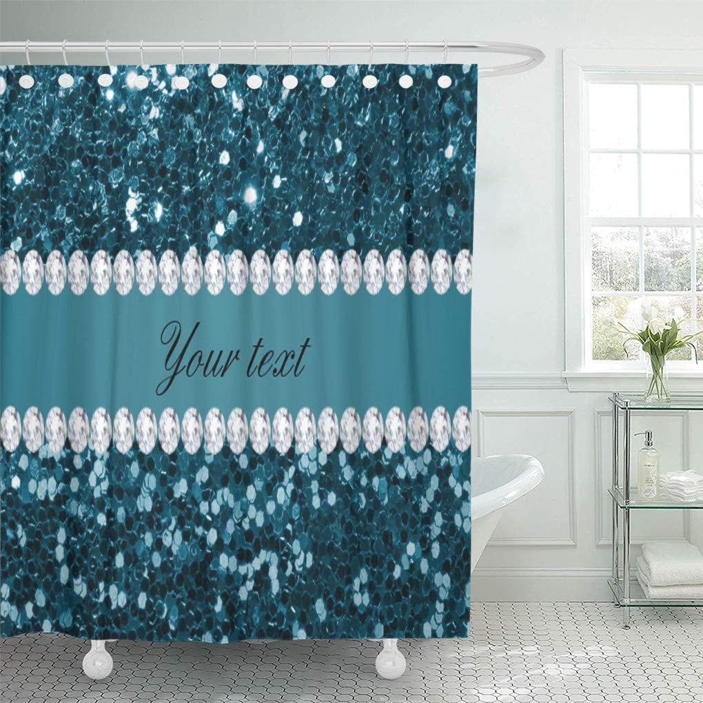 Cynlon Elegant Dark Teal Blue And Diamonds Big Large Sparkling Bathroom Decor Bath Shower