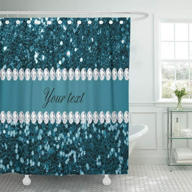 YUSDECOR Elegant Dark Teal Blue and Diamonds Big Large Sparkling Bathroom  Decor Bath Shower Curtain 66x72 inch 
