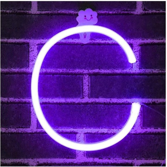 Letter Neon Lights, LED Neon Night Light Neon Lights Wall Decorative Night Light for Kids Bedroom Battery USB Operated Purple