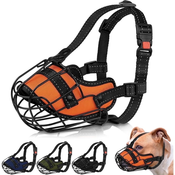 OOPSDOGGY Pitbull Dog Muzzle Reflective Metal Mask Wire Basket Muzzle for Large Dogs Amstaff Soft Cage Muzzle Adjustable to Prevent Biting Chewing,Orange