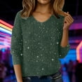 thumbnail image 2 of UGEASLI Women's Sequin Sweater Long Sleeve V Neck Glitter Pullover tops for Women, Winter Knitted Sparkly Crewneck Party Shirt Basic Casual Tunic Soft Fall Fashion Outfits, Blackish Green, 2 of 9