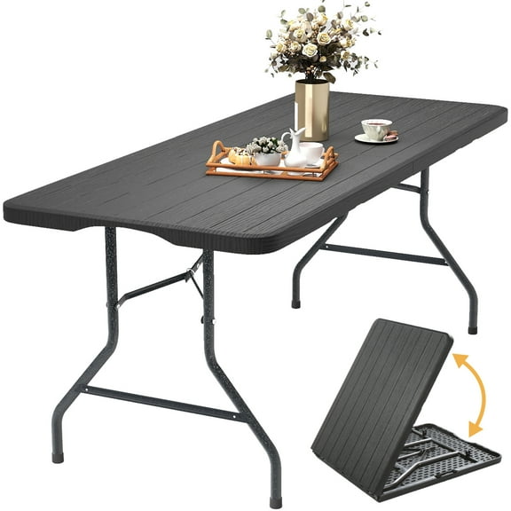 SUGIFT 6ft Folding Table 6 Foot Folding Table with Carry Handle, Foldable Table for Outdoor and Indoor Events, Black