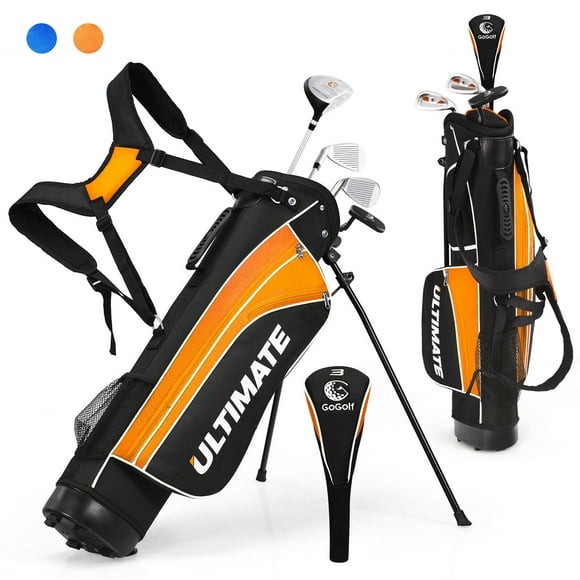 Gymax 28'' Portable Junior Complete Golf Club Set for Kids Age 8+ Set of 5 Yellow