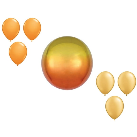 LOONBALLOON 16 Inch Orbz Ombre Yellow & Orange Balloon Geo Orbz-Cubez-Diamondz Balloon Set (6x latex)