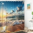 thumbnail image 3 of Beach Shower Curtain, Tropical Sea Beach Ocean Waves Sunrise Coastal Seaside Scene Bathroom Curtain Waterproof Fabric Machine Washable with Hooks,72" Wx84 L, 3 of 6
