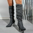 thumbnail image 2 of Dasayo Slouch Ladies Boots Gray Dress Mid-Calf High Heel Pointed Toe Wide Calf Boots Woman Shoes 41, 2 of 9