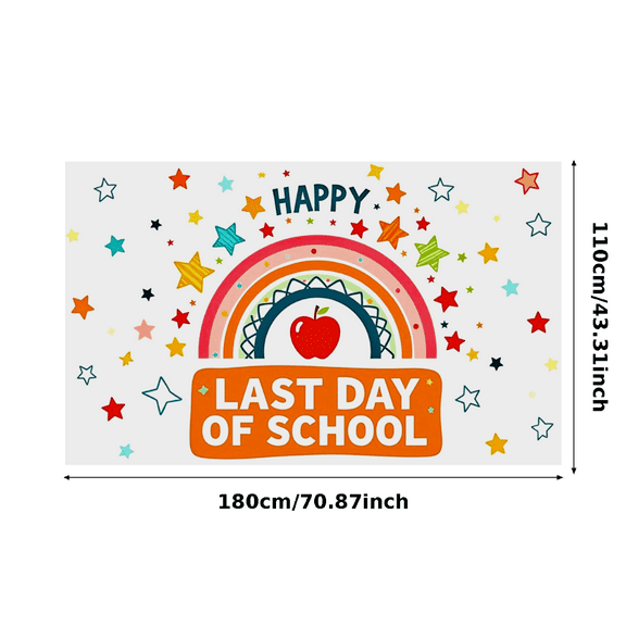 Colorful Rainbow Themed Backdrop Banner with Star Elements for Last Day of School Party Supplies Photography Props Classroom Decorations Happy End of School Celebration Background Decor