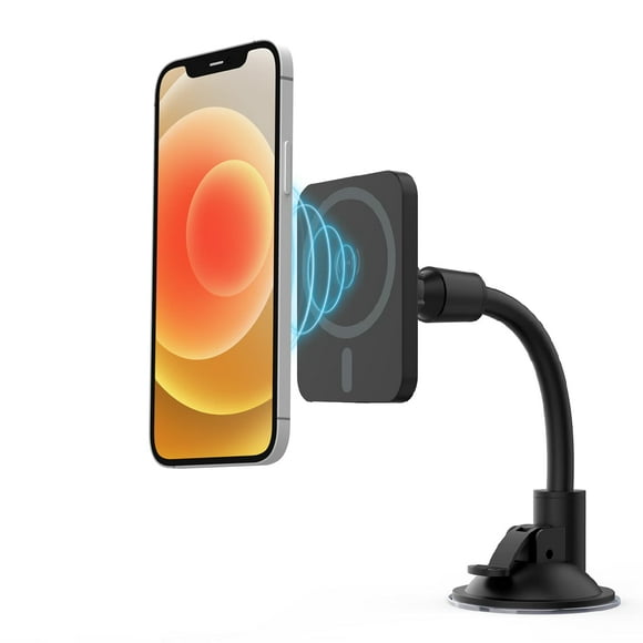 TalkWorks Magnetic Gooseneck Car Dashboard or Windshield Cell Phone Stand Mount for iPhone 12 – MagSafe Compatible - 360 Rotation Flexible Phone Holder for Apple 12, Pro/Max, Mini,Black