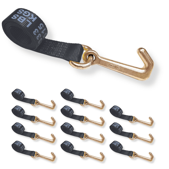 12 Pack Heavy Duty G70 2" x 10' Mini J Hook Towing Strap for Trailer Wrecker