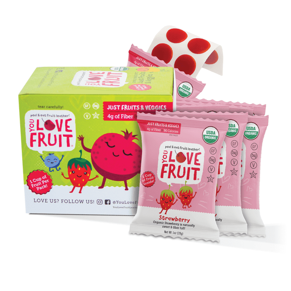 YOU LOVE FRUIT - STRAWBERRY All Natural Fruit Snacks Healthy Snack Pack Real Fruit! Gluten Free Non GMO Vegan Fiber packed Low Fat Kosher Variety Pack Great For Adding To Gift Box 1.0 oz Pack of 12